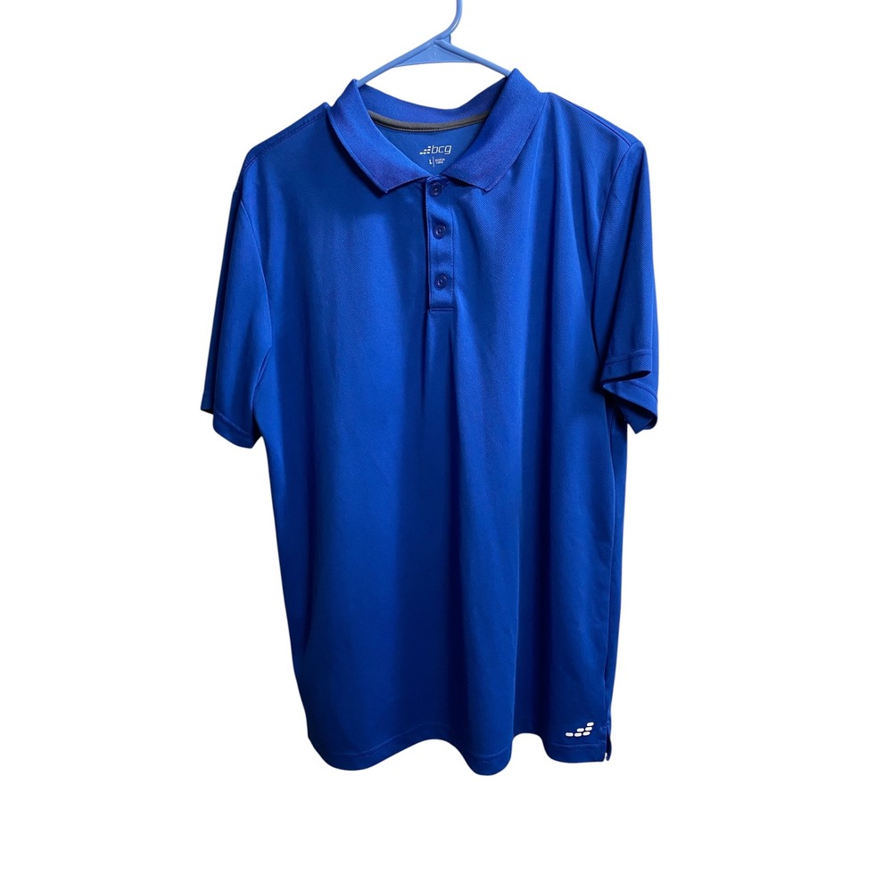 BCG Mens Performance Polo Shirt Royal Blue Short Sleeve Mesh Athletic Top Large